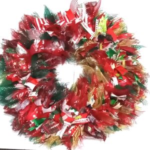 New! Christmas Holidays Large Door Wreath Ribbons Full & Fluffy Size 24"